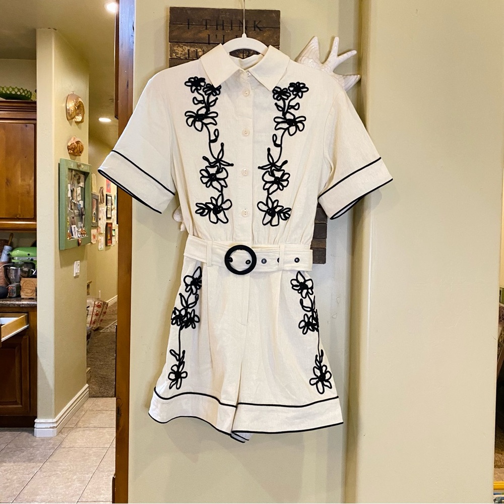 Anthropologie Belle Vere floral embroidered one piece belted romper NWT - Picture 4 of 16